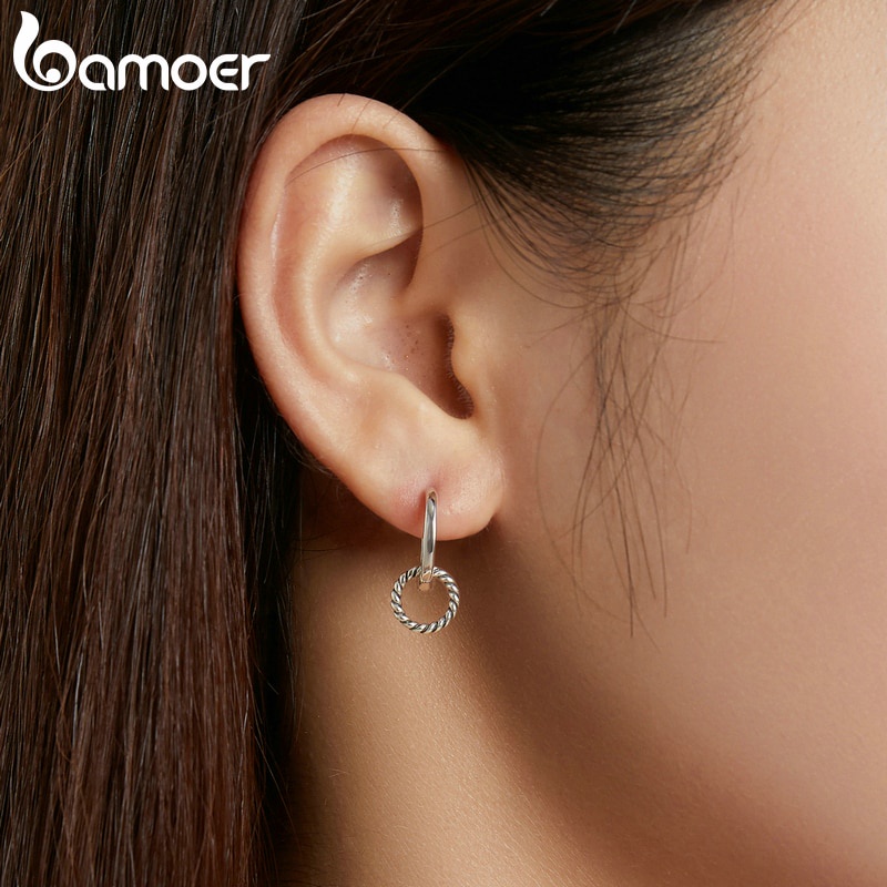 Bông Tai BAMOER SCE1199 Hình Tròn Đôi Bằng Bạc S925 Dành Cho Nữ
