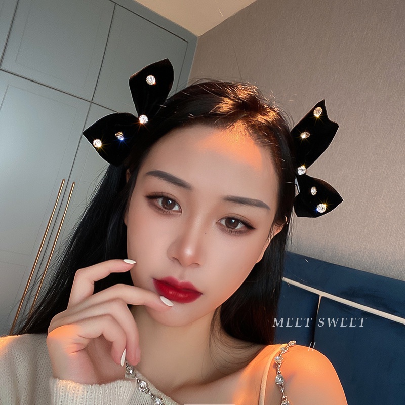 Kẹp Tóc Hình Nơ Đính Kim Cương Lấp Lánh Kiểu Hàn Quốc Dễ Thương Cho Bạn Gái