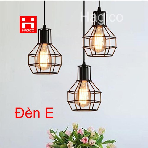 Đèn thả trang trí hình học rọ sắt lồng khứa