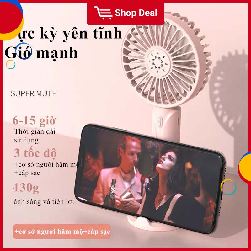 Quạt cầm tay mini kèm giá đỡ có cổng sạc USB tiện dụng