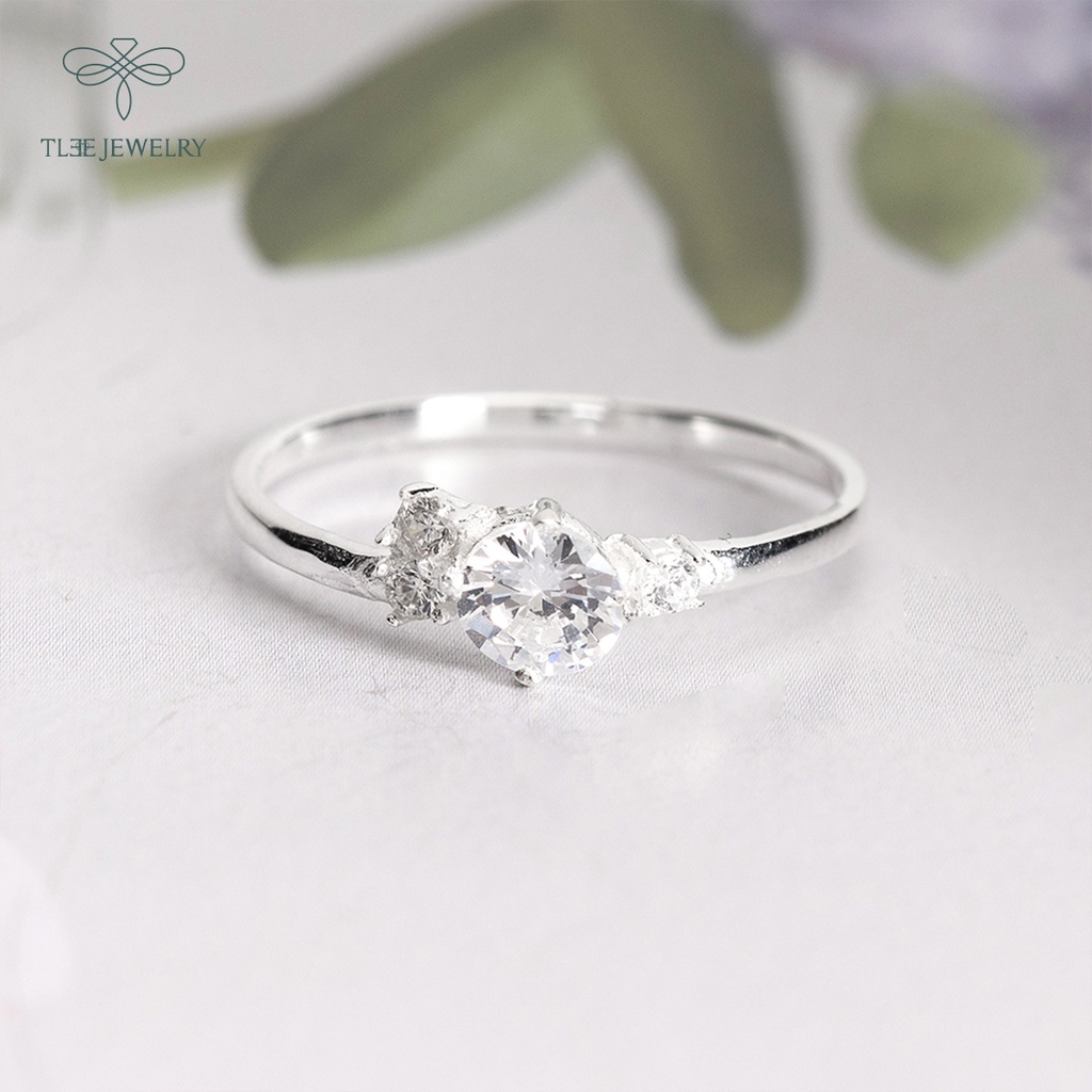 Nhẫn bạc nữ TLEE đính đá chùm 3 viên cách điệu nữ tính NCJ A0209