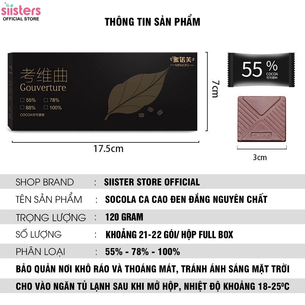 Combo 2 hộp Socola đen nguyên chất không đường Chocolate thanh ăn kiêng 120 gram
