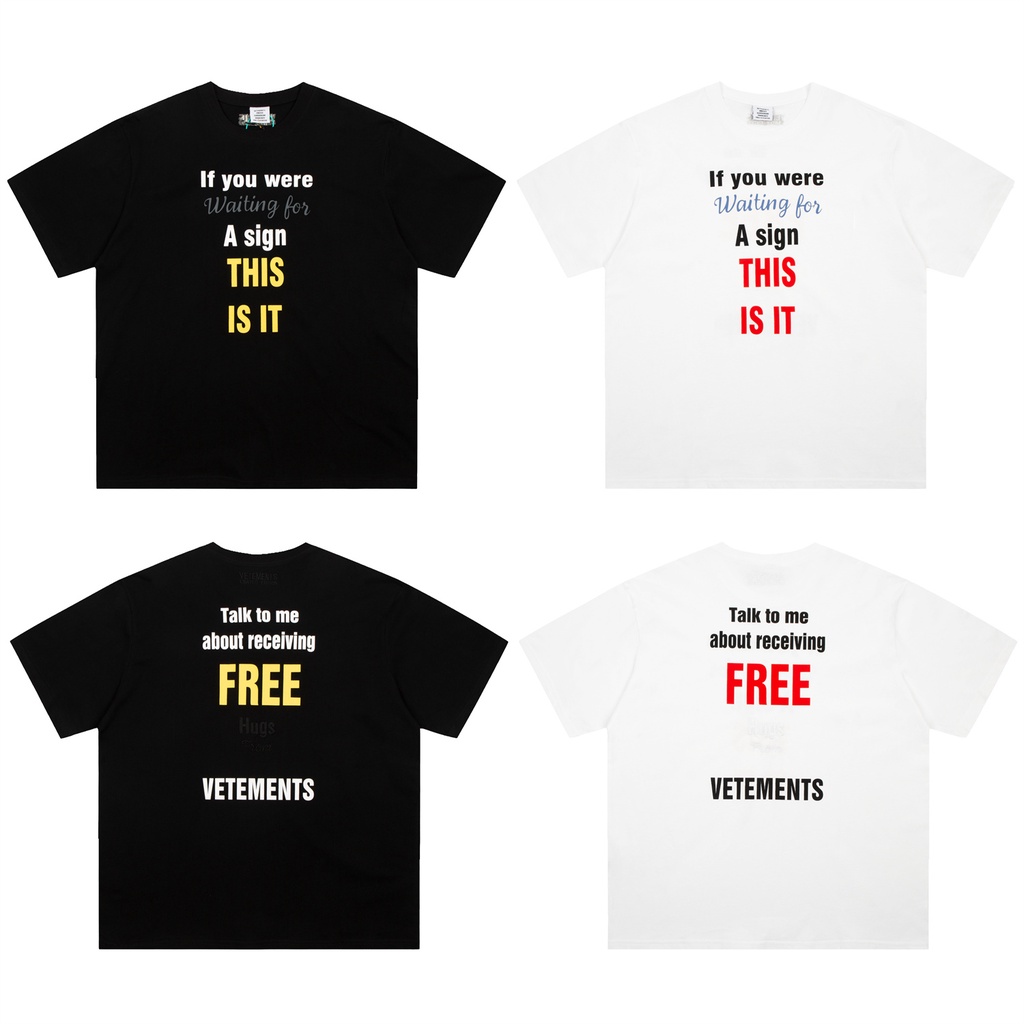 VETEMENTS 2022SS Letter Print Embroidered American Oversize Street Casual Couple Short Sleeve T-Shirt