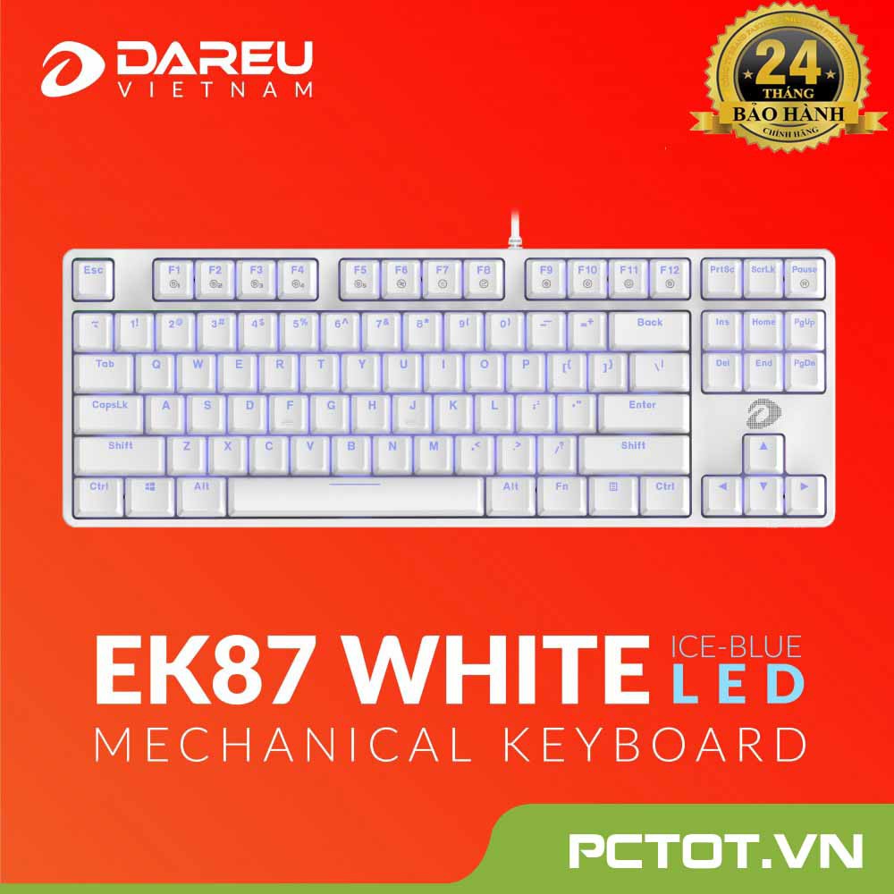 Bàn phím cơ Gaming DAREU EK87 WHITE (ICE-BLUE LED, Blue/ Brown/ Red D switch) - EK87 màu trắng | BigBuy360 - bigbuy360.vn