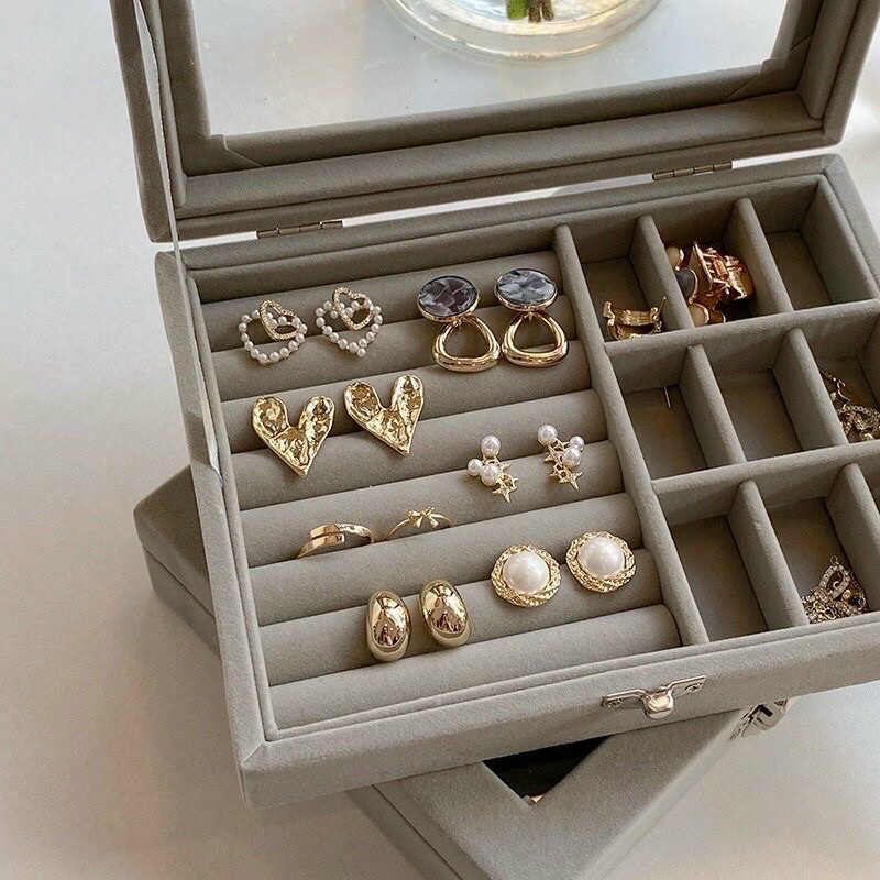 HỘP ĐỰNG TRANG SỨC BỌC NHUNG NHIỀU NGĂN SANG CHẢNH