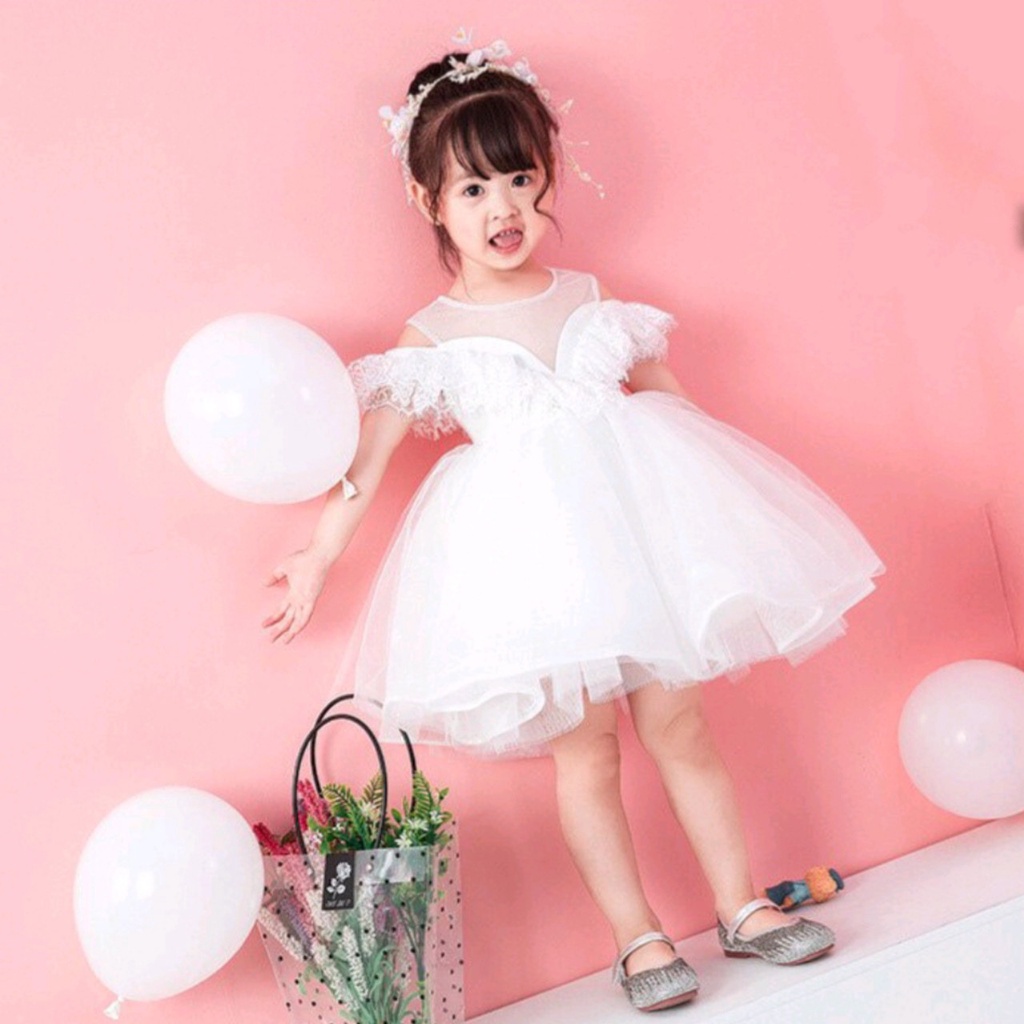 ĐẦM ĐI TIỆC CHO BÉ GÁI - Đầm công chúa voan trắng thiên thần cho bé 1-12 tuổi