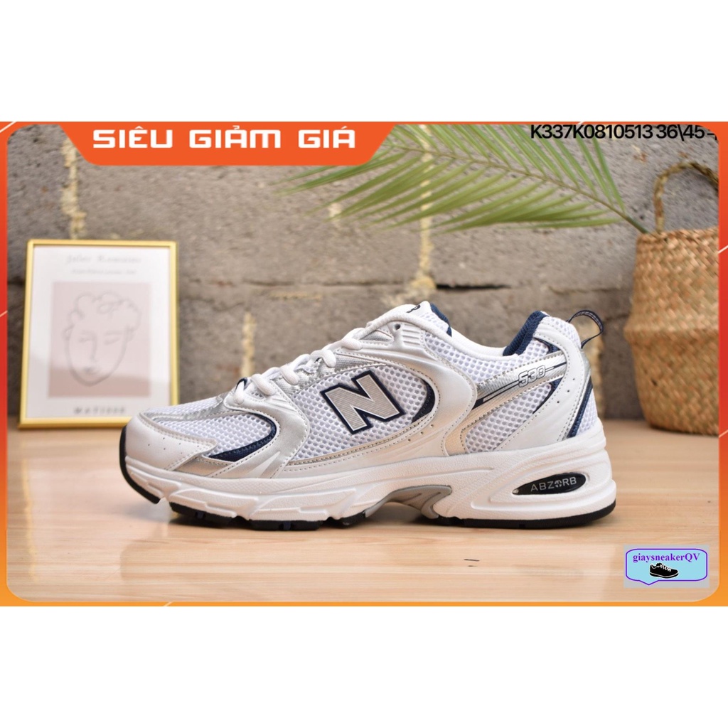 (FULL BOX + QUÀ TẶNG) Giày thể thao New Ba.lance 530 Marathon Running bạc siêu đẹp dành cho nam nữ