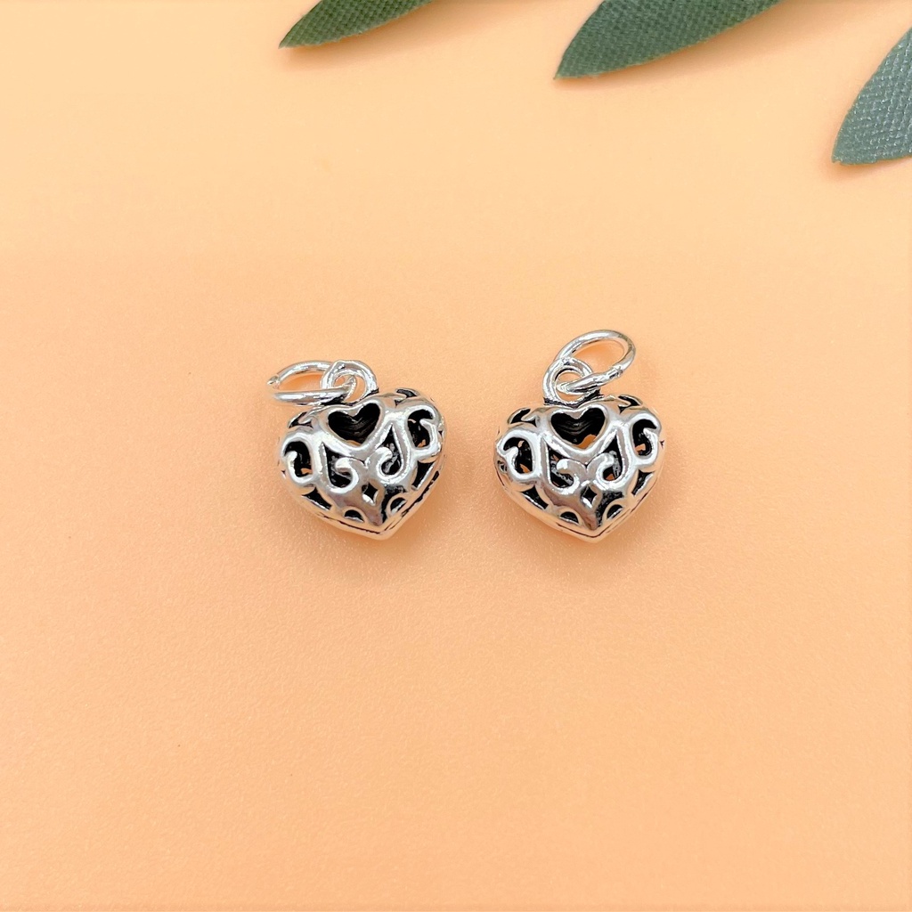 Charm móc treo hình trái tim bạc thái có hoa văn - Charm Bạc 925 - Mã CA925