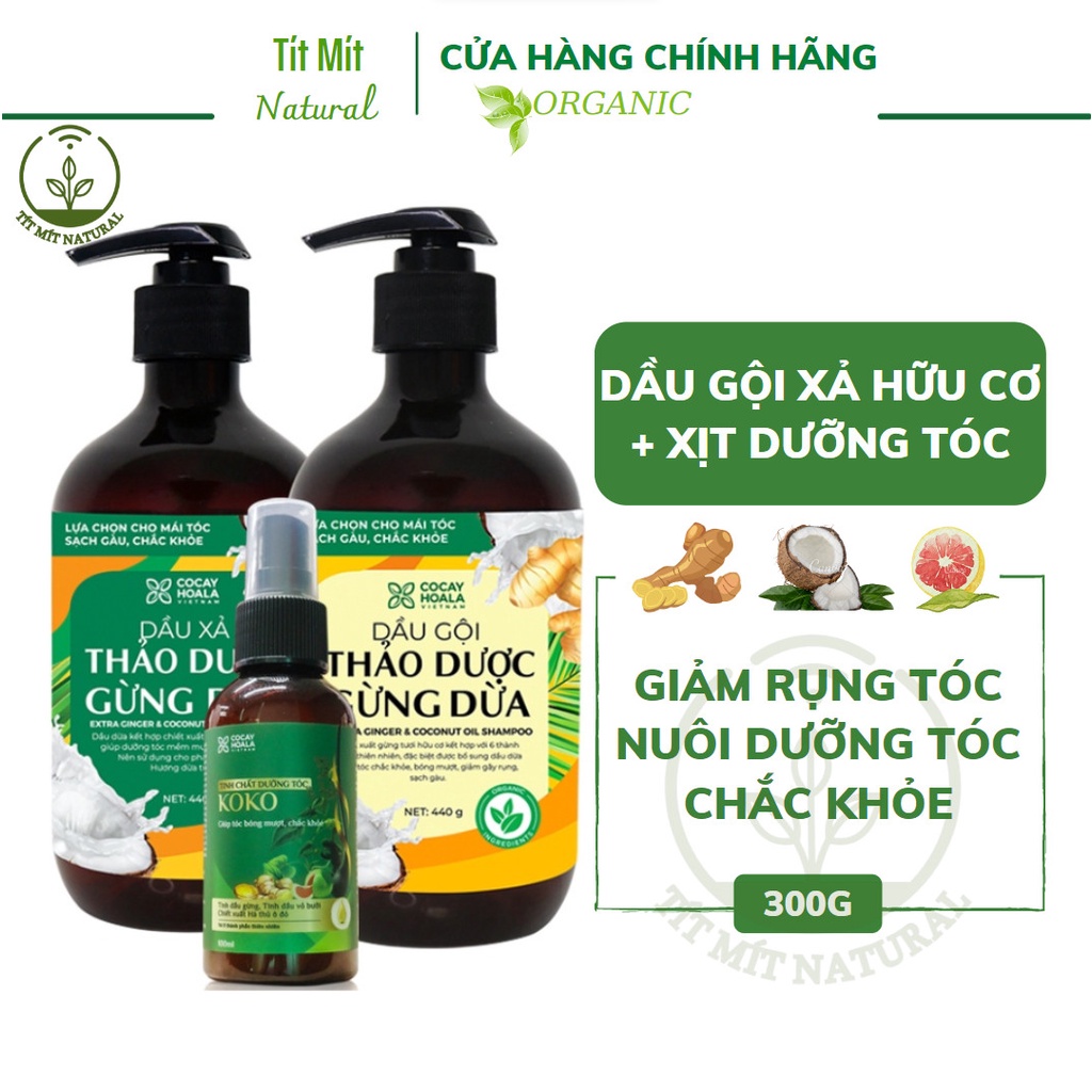 Dầu gội xả gừng dừa hữu cơ 880g Cocayhoala Tặng Tinh chất dưỡng tóc Koko 100ml cải thiện rụng tóc tại nhà