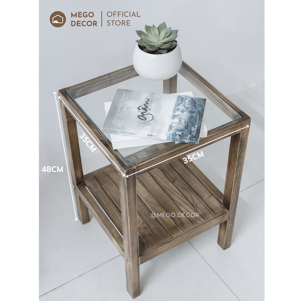 Kệ Tab Gỗ Sồi Mặt Liền Bàn Kệ Gỗ Đầu Giường 2 Tầng Tự Lắp Ráp