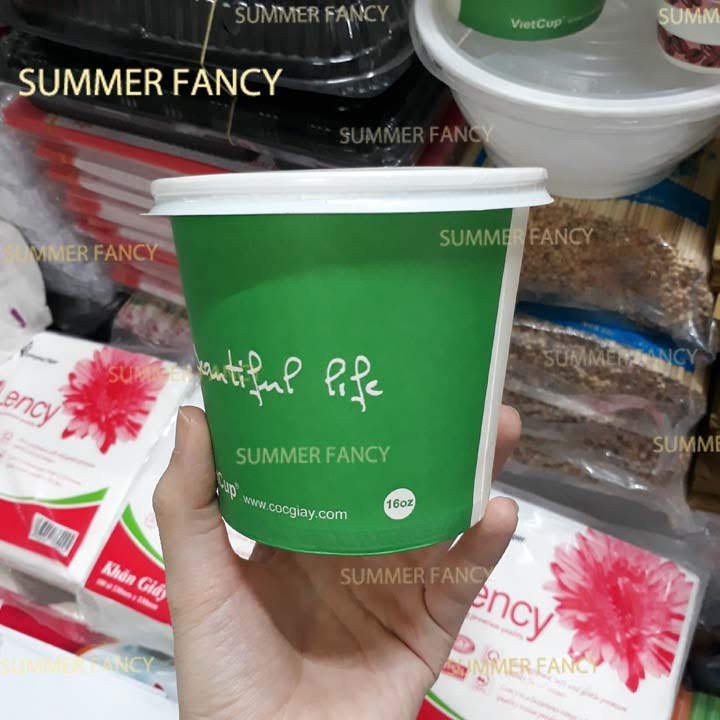100 bát giấy 475ml ~ 16oz có nắp đựng kem, bún mì, phở, cháo in hình Vietcup cốc tô 500ml - Paper bowl