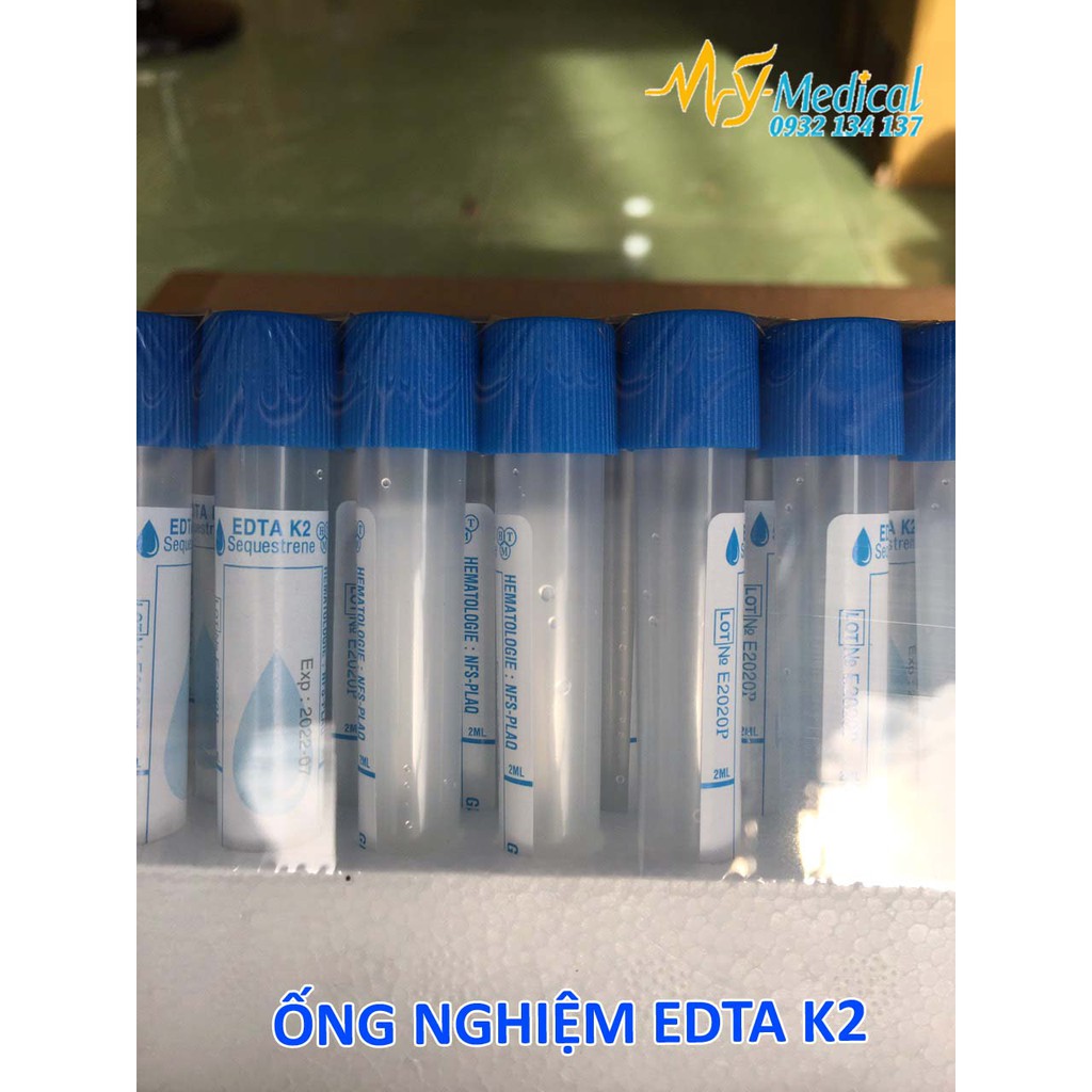 Ống nghiệm nhựa EDTA K2 chống đông máu nắp xanh (lốc 100 ống)