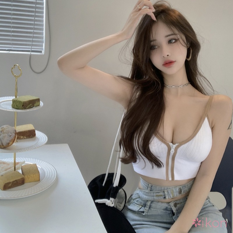 Áo Tank Top Sát Nách Cổ Chữ V Có Mút Đệm Màu Sắc Tương Phản Thời Trang Cho Nữ