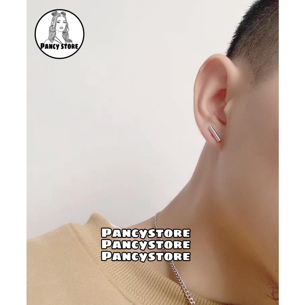 bông tai nam nữ thanh tròn thẳng khuyên tai titan Unisex