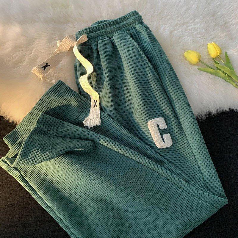 Quần ống rộng suông dài chất tổ ong chữ C - quần thể thao unisex dày dặn phong cách ulzzang, quần nỉ thu đông mặc nhà