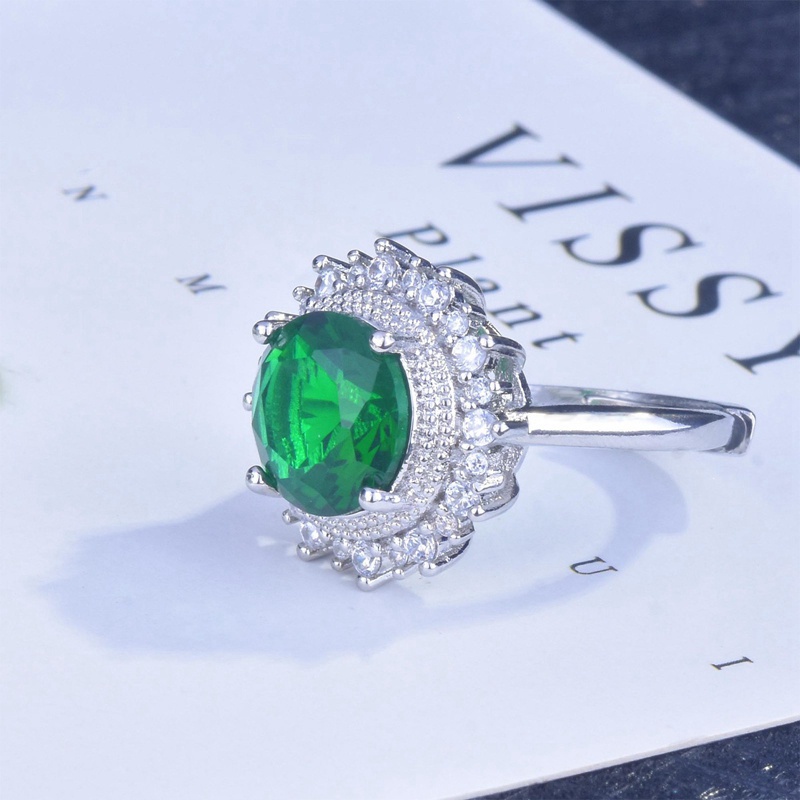 Nhẫn đính đá zircon lớn màu bạc thời trang dành cho nữ