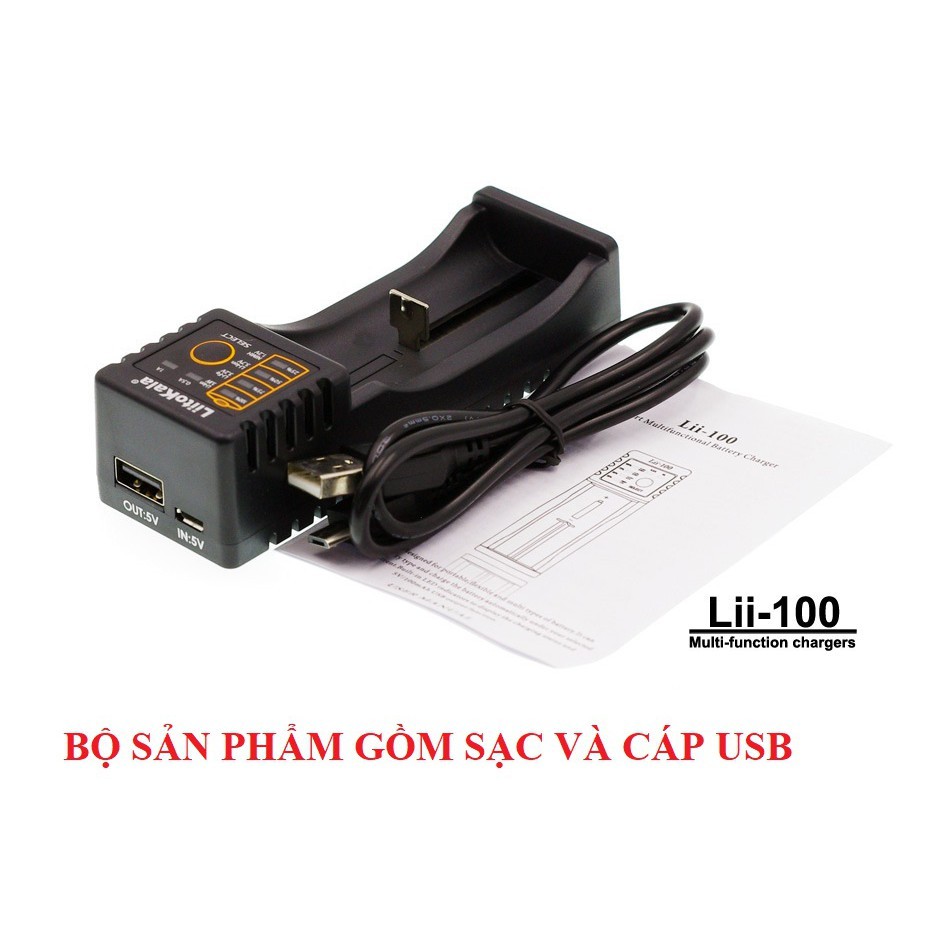 Sạc pin đa năng Liitokala lii-100 một khe pin cho pin 18650, AA, AAA, 26650...