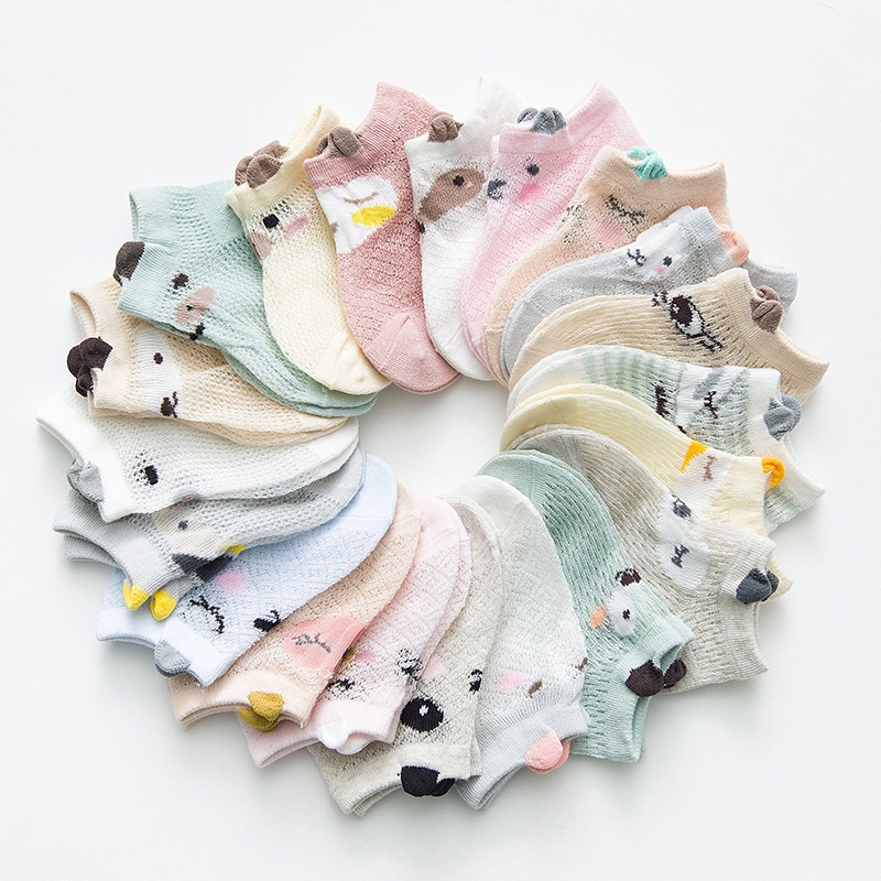 Bộ 5 Đôi Vớ Lưới cotton Mỏng Thoáng Khí In Họa Tiết Hoạt Hình Dễ Thương Cho Bé