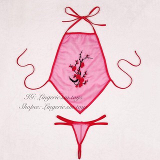 Yếm thêu hoa đào 🌺 quần lọt khe sexy | hoạ tiết hoa đào - yếm đào trung hoa - me1408