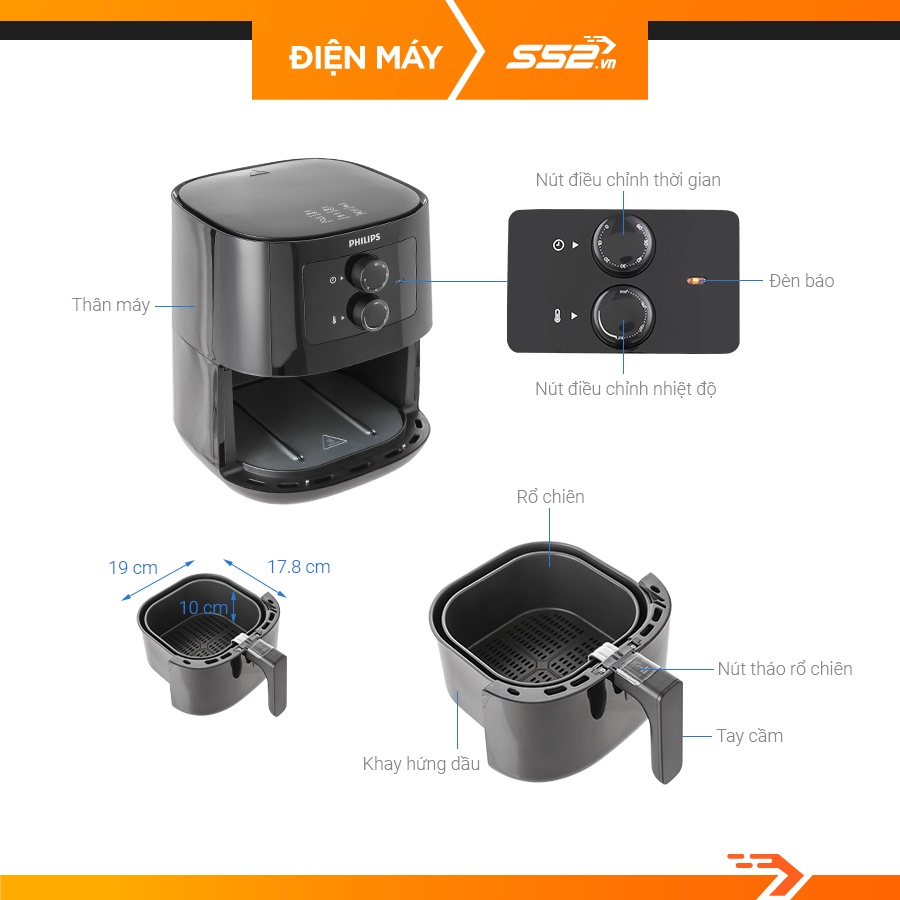 Nồi Chiên Không Dầu Philips HD9270/90, HD9200, HD9252, HD9218, HD9860 - Bảo Hành Chính Hãng