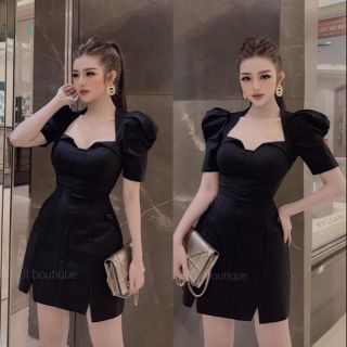 Đầm Body tay phồng cổ kiểu (Size S-M-L-XL) xẻ đùi Hàng Thiết Kế