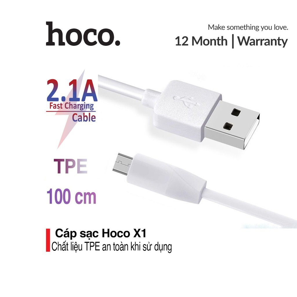 Cáp sạc nhanh Hoco X1 Micro chất liệu TPE cao cấp không gây rối dây chiều dài 1m/2m cho Android