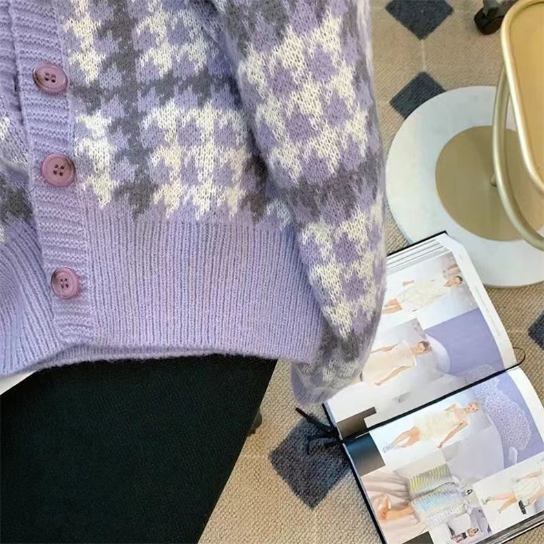 Áo Khoác Cardigan Dệt Kim Thiết Kế Xinh Xắn Cho Nữ, Áo Khoác Cardigan Nữ Cổ Tròn Hoạ Tiết AK13