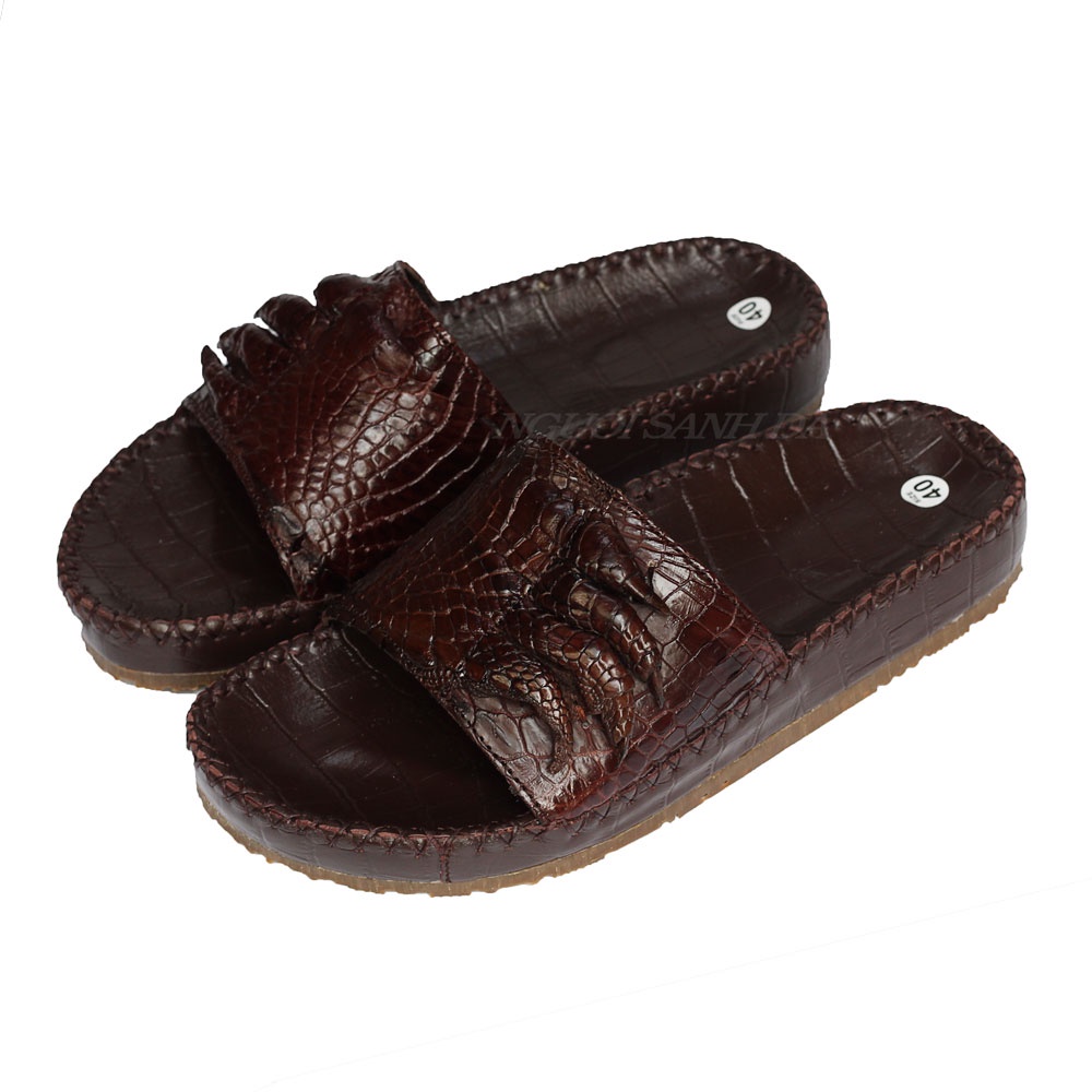 Dép nam quai ngang móng da cá sấu thật - Dép da cá sấu xịn NGƯỜI SÀNH DA DCS710  bảo hành 6 tháng