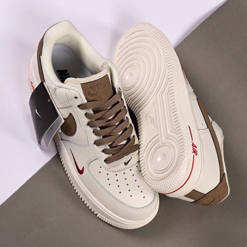 Giày thể thao AF1 trắng vệt nâu, air force 1 nâu trắng cổ thấp thời trang nam nữ sẵn
