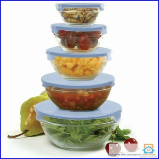 Bộ 5 bát thủy tinh có nắp