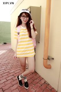 Áo thun unisex kẻ cọc cam