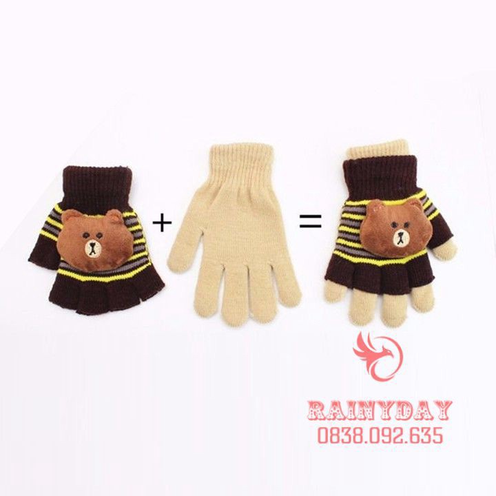 Găng tay Bao tay len trẻ em cho bé trai gái mùa đông cực ấm 2 trong 1 hình thú xinh cute dễ thương