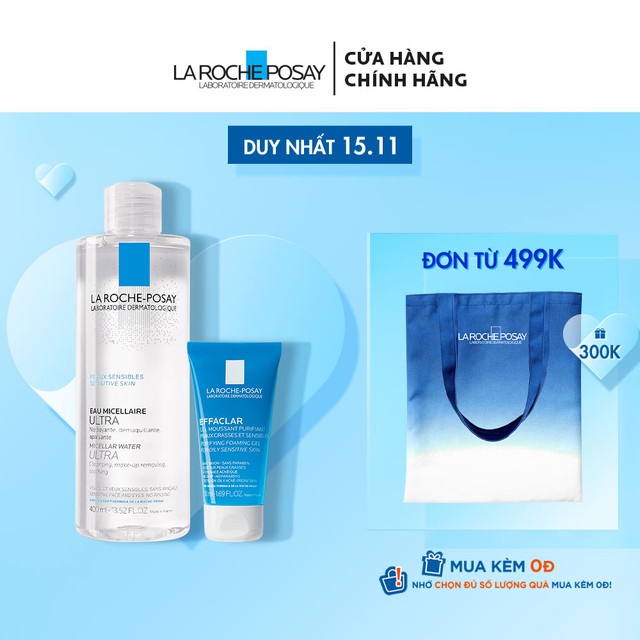 Bộ sản phẩm nước tẩy trang sạch sâu giàu khoáng dành cho da nhạy cảm La Roche Posay Micellar Water Ultra Sensitive Skin