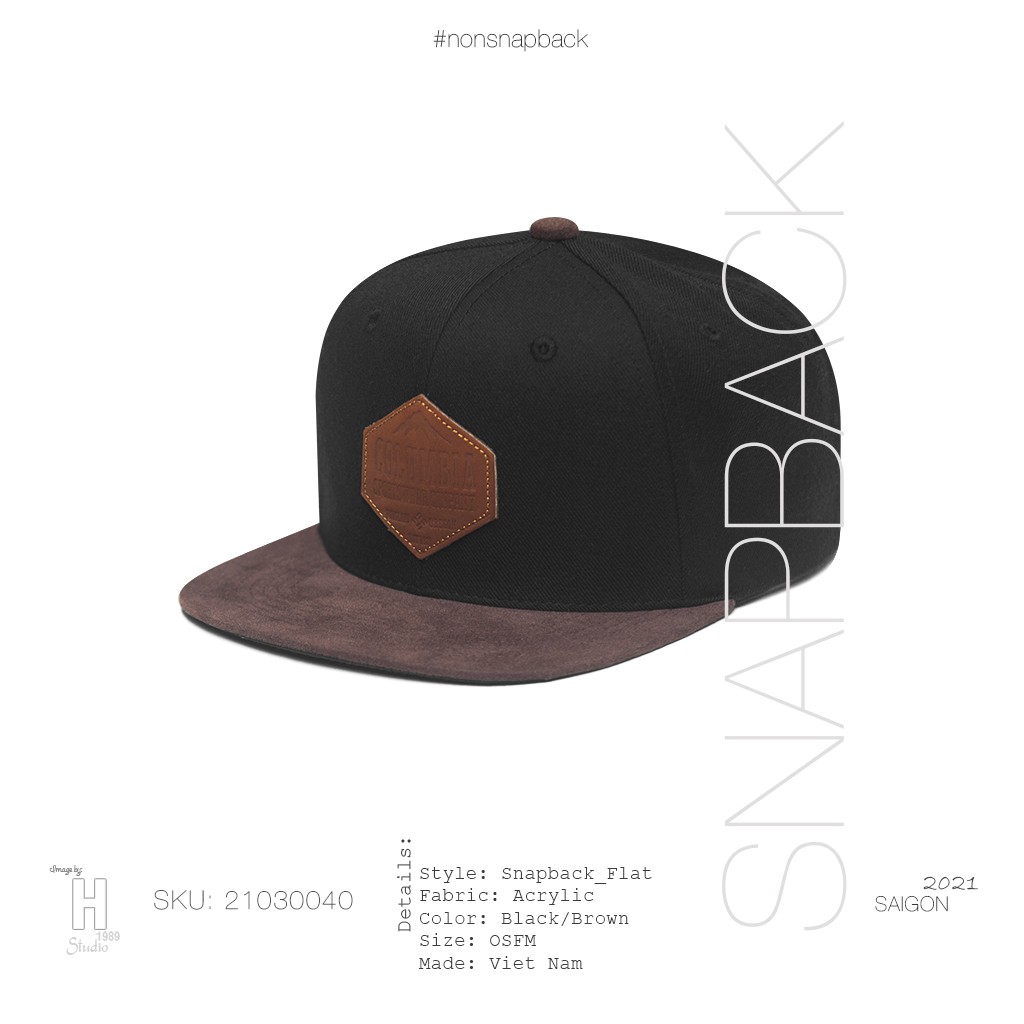 Mũ snapback thời trang nam cao cấp logo da màu đen nâu hàng chất lượng tiêu chuẩn xuất khẩu khóa gài bấm