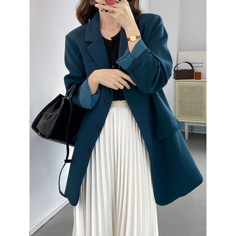 Áo khoác Blazer dáng dài form rộng phong cách Hàn Quốc cho nữ 2021