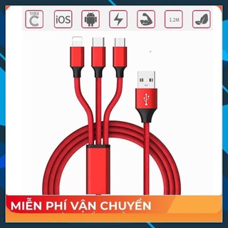 SẠC 3 ĐẦU DÂY DÙ HỖ TRỢ SẠC NHANH ( CHÂN TYPE C, ip, micro USB)