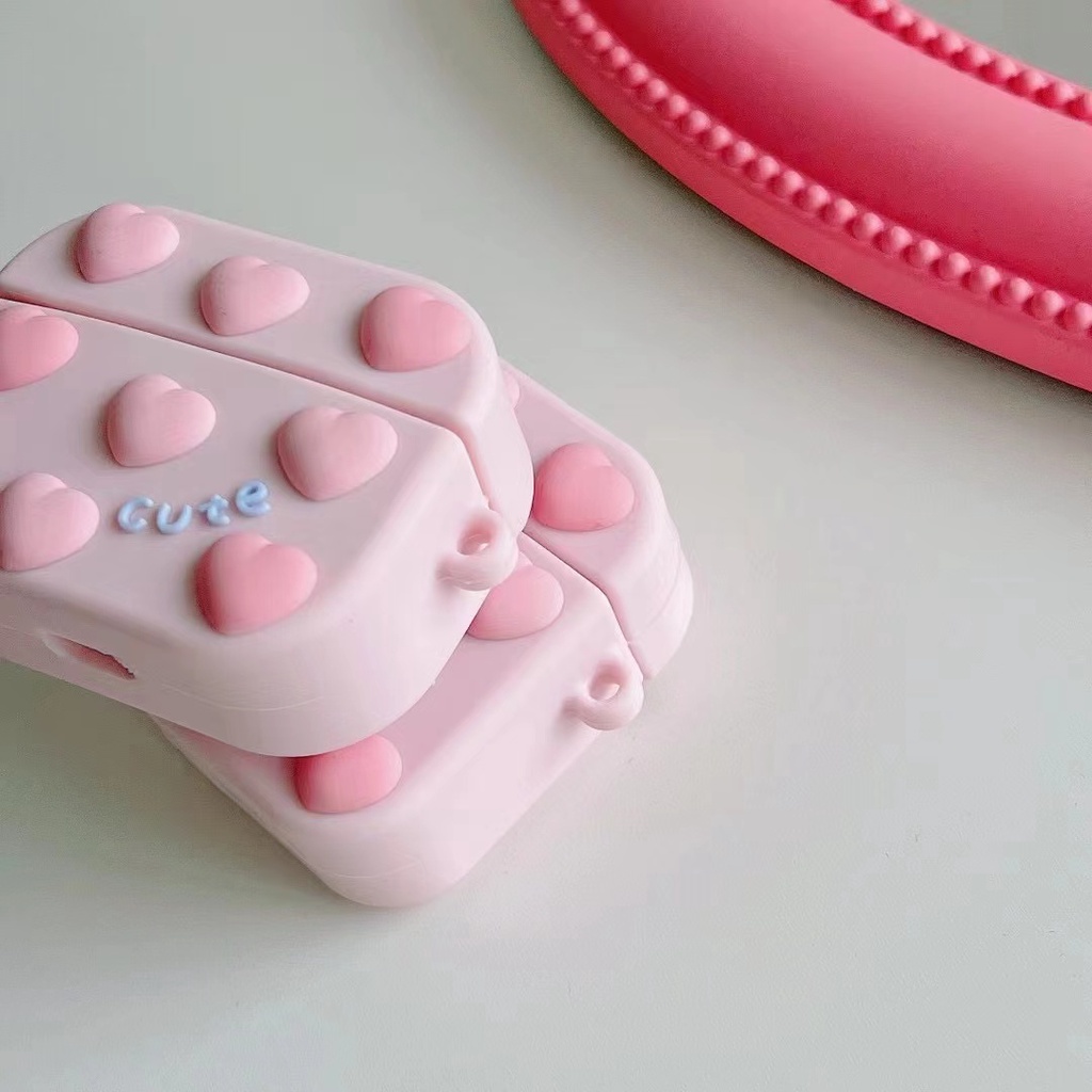 Vỏ Bảo Vệ Hộp Sạc Tai Nghe airpods Pro 1 / 2 / 3 Bằng Silicon Hình Trái Tim Màu Hồng Dễ Thương