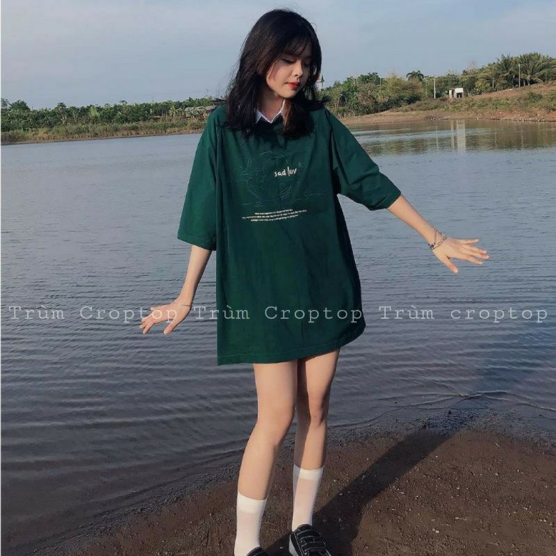 Áo Thun Tay Lỡ In Hình Sab Luv Màu Xanh , Áo Phông Rộng Form Unisex Nam Nữ 38-65kg