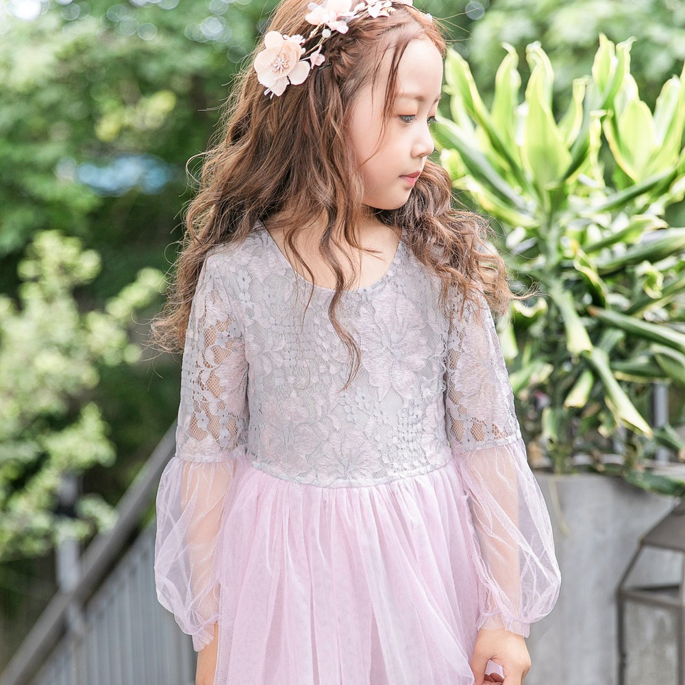 Đầm ren công chúa dự tiệc SANLUTOZ phong cách thời trang xuân hè cho bé gái