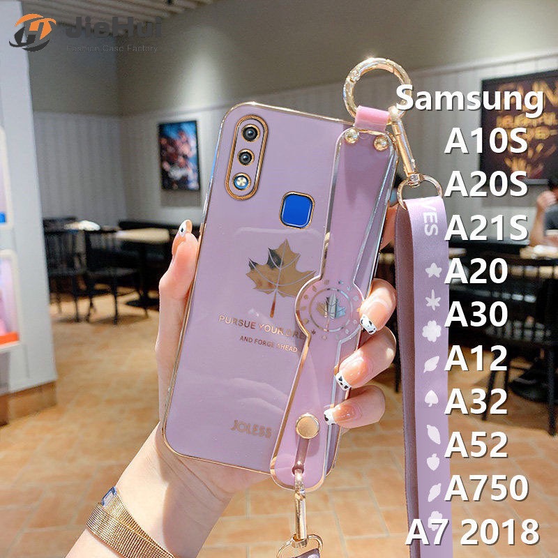 Ốp Điện Thoại Mạ Điện Hình Lá Phong + Dây Đeo Cho Samsung A13 / A12 / A32 / A52 / A22 / A72 / A10S / A20 / A20S / A30 / A30S / A50 / A50S