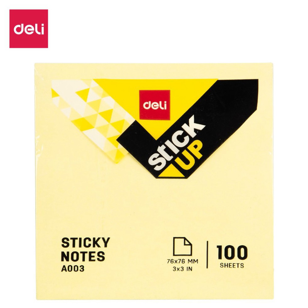 Tệp 100 Tờ Giấy Nhắn, Giấy Note, Sticky Note Deli, 3"x3" (76x76mm), Màu Vàng - EA00353