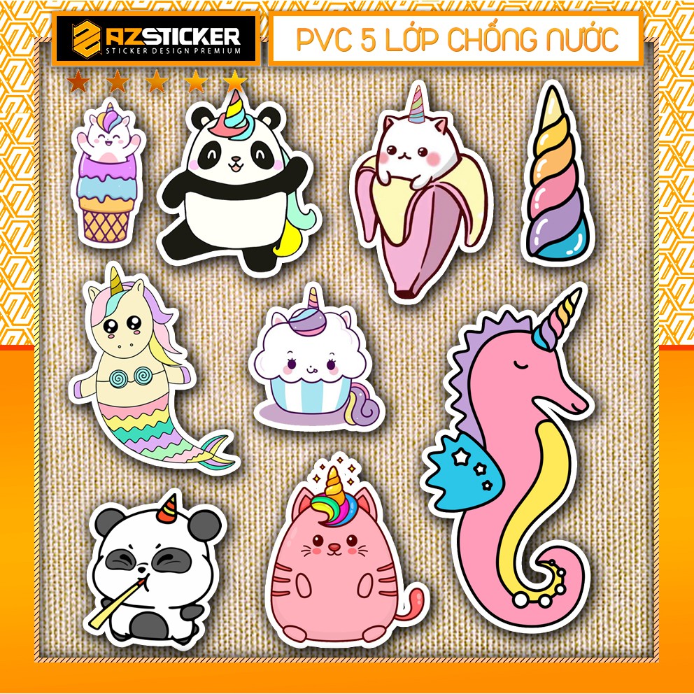 Sticker Unicorn | Hình Dán Cute Trang Trí Mũ Bảo Hiểm Cắt Sẵn Từng Hình Tại Azsticker