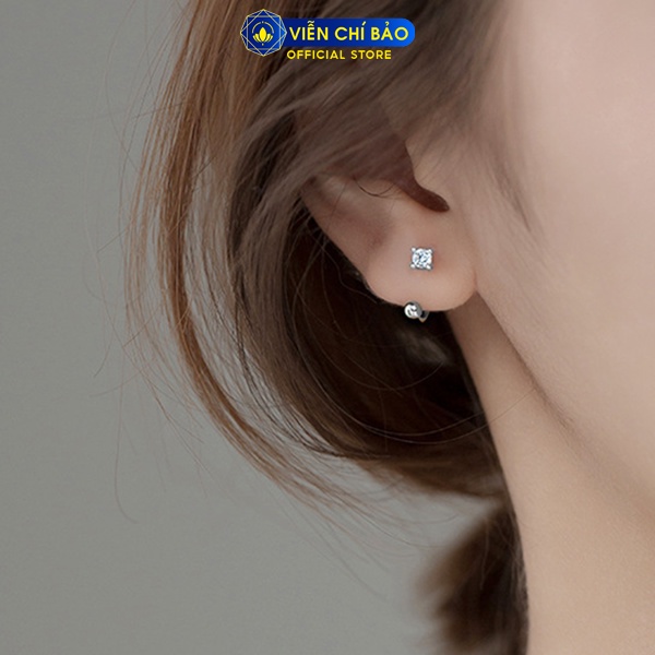 Bông tai bạc nữ chữ U đính đá chất liệu bạc 925 thời trang phụ kiện trang sức nữ thương hiệu Viễn Chí Bảo B400554