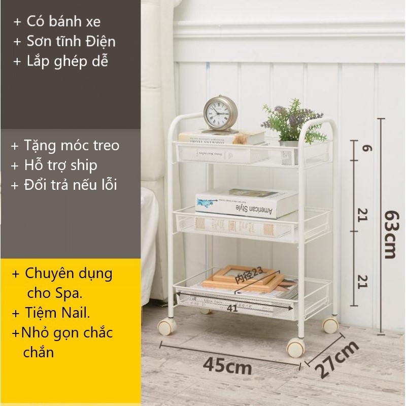 Xe Đẩy Spa 4 Tầng Có Bánh Xe (XDS1)