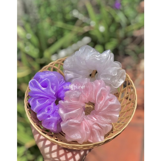Scrunchies cột tóc voan ánh nhũ 🌈✨