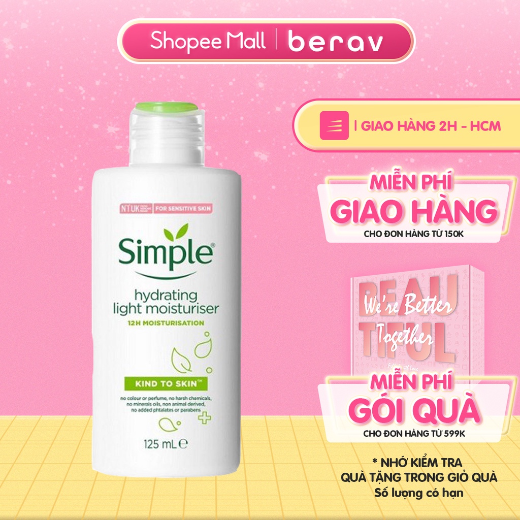 Sữa Dưỡng Da Simple Cho Da Nhạy Cảm Kind To Skin Hydrating Light Moisturiser 125ml