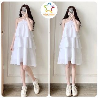 Váy Cổ Yếm Nữ 3 Tầng Bánh Bèo Màu Trắng Vintage Chất Voan Mềm Ulzzang Dễ Thương - Vietstar