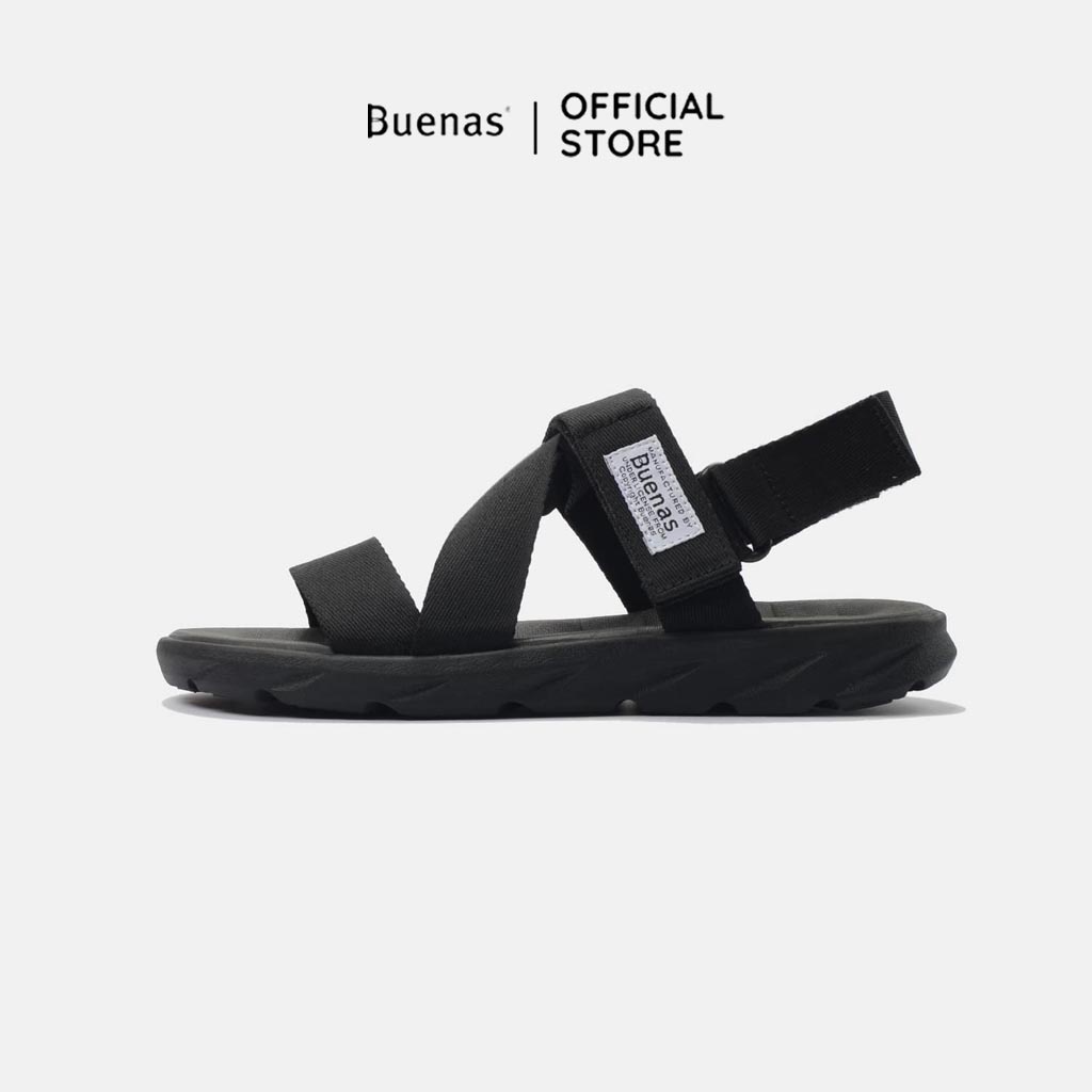 Sandal nữ nam đi học quai chéo đẹp thương hiệu Buenas S7 full đen chính hãng giày dép quai hậu nữ học sinh