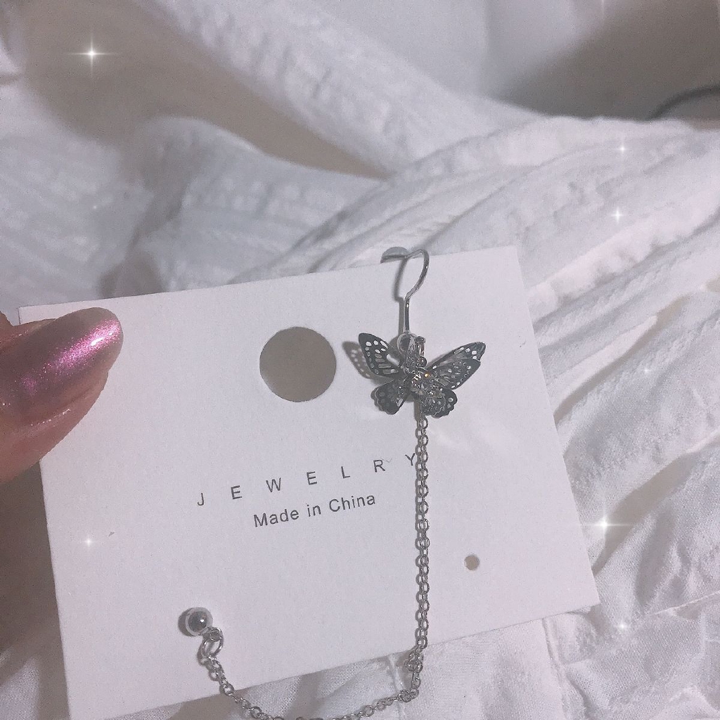 Bông Tai Mạ Bạc 22461 S925 Hai Lớp Hình Bướm Ba Chiều Phong Cách Nhật Hàn