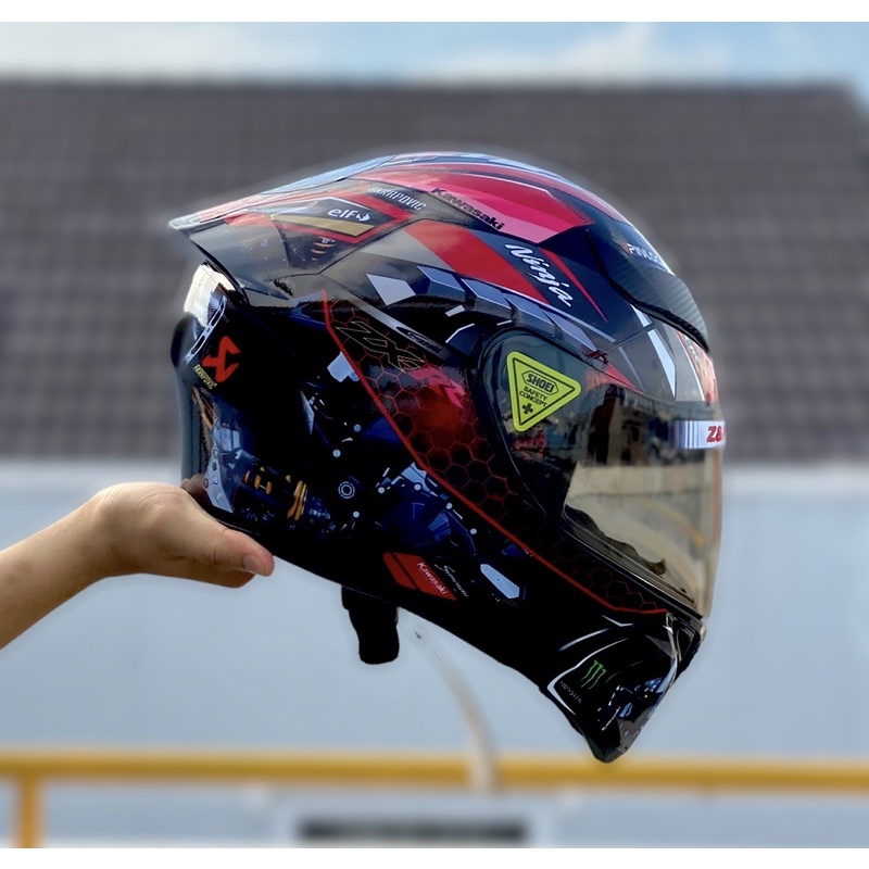 MŨ BẢO HIỂM FULLFACE M138B ĐEN BÓNG LÊN TEM KAWASAKI ĐỎ CỰC ĐẸP, TẶNG TÚI ĐỰNG VÀ BH 12 tháng